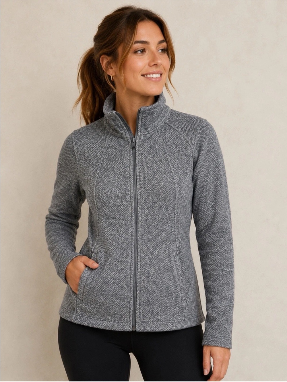 Athleta Heather Gray Full-Zip Teddy Jacket